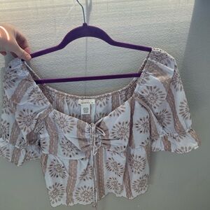 Floral Off-Shoulder Top - White and Brown